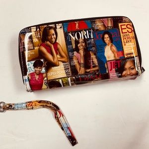 Large wallet Michelle Obama Double Zipper Wallet With Wrist Strap NEW Full Color